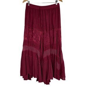 Just Cruising Boho Gypsy Skirt Burgundy Rayon Free Size Festival